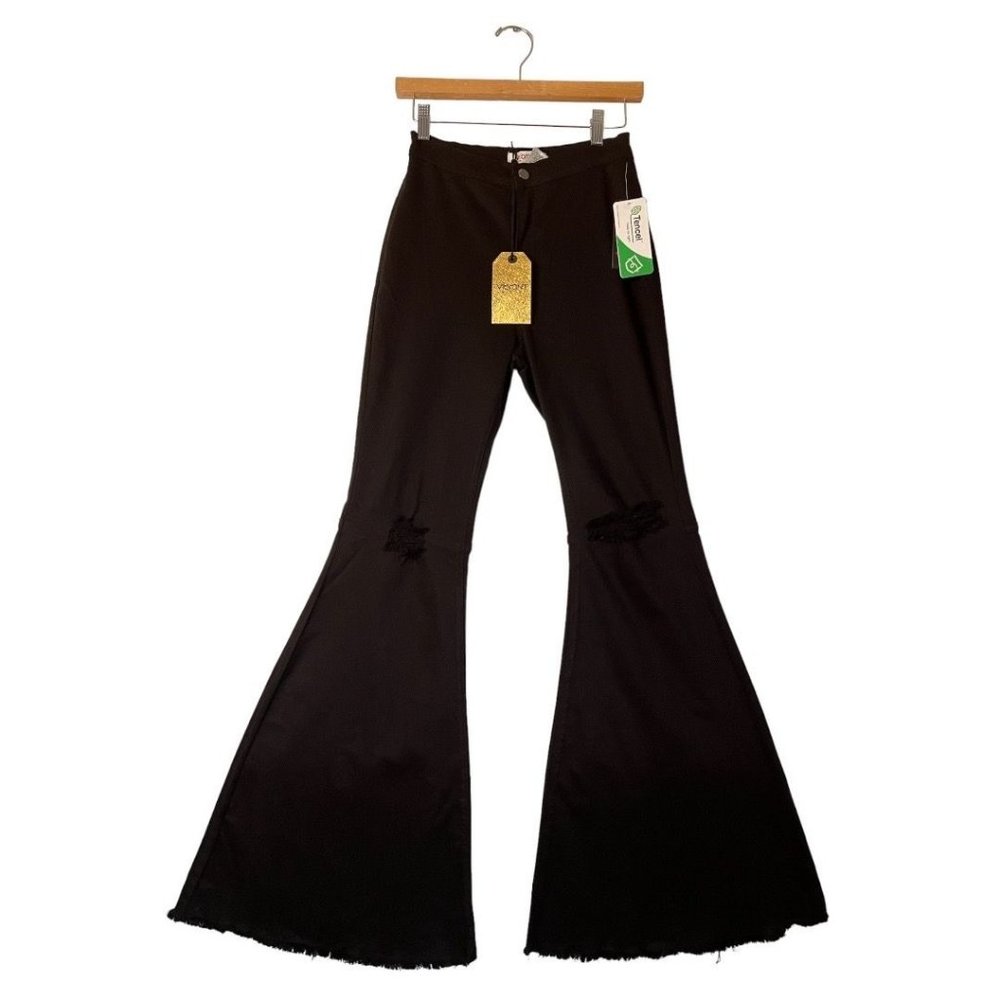 NWT Vibrant M.I.U. Juniper Distressed Flare Bell Bottom Black Denim Jeans Sz 27